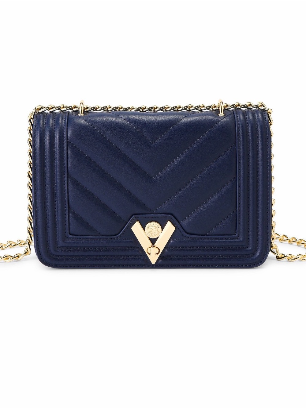 NWT- Valentino Orlandi Navy Quilted Crossbody with Gold Chain - Picture 2 of 2